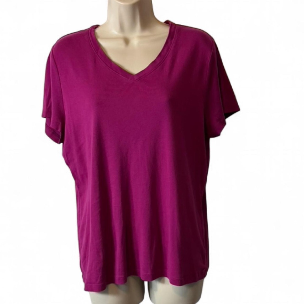 Merona Ribbed Vibrant Pink V Neck Tee,‎ Women's Size XL